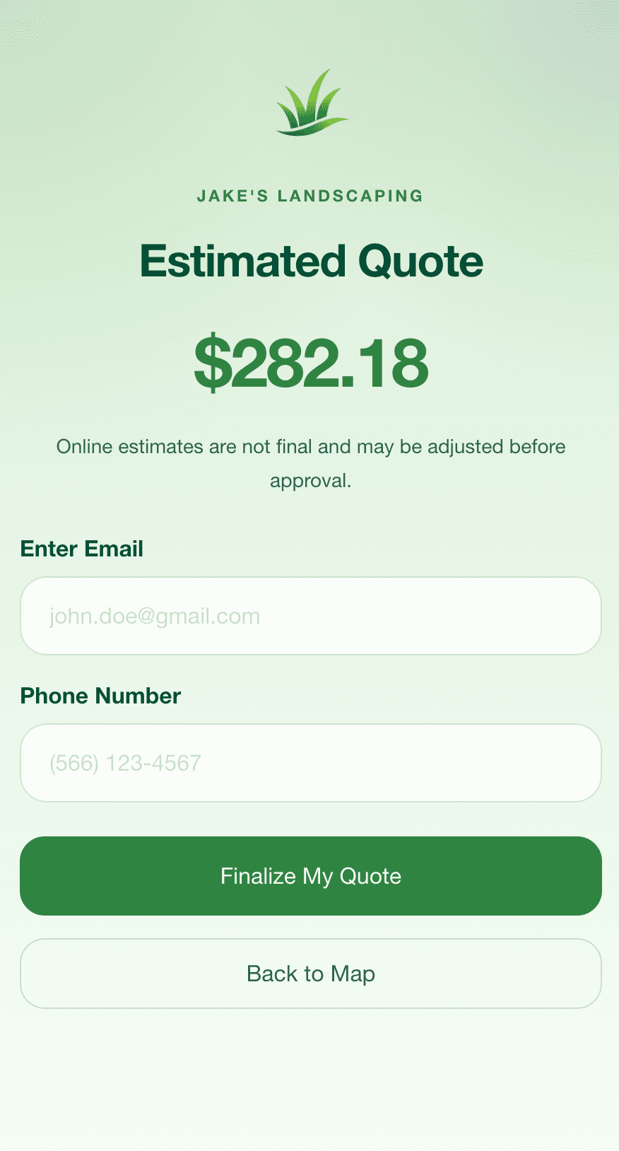 Mobile instant quote result preview